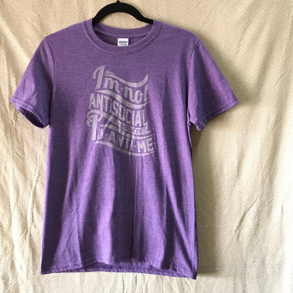 NWOT I'm Not Antisocial New Purple Mens Sm T-Shirt Gildan Graphic Tee Crew Neck - Picture 2 of 2